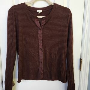 Aerie Brown Button-Up Ribbed Top